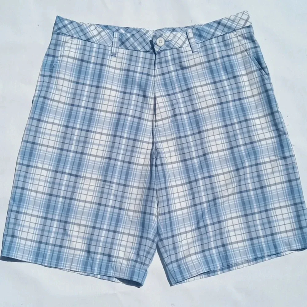 NWOT- Ashworth blue and white plaid dress shorts. Size 36.  C227​​​​​​